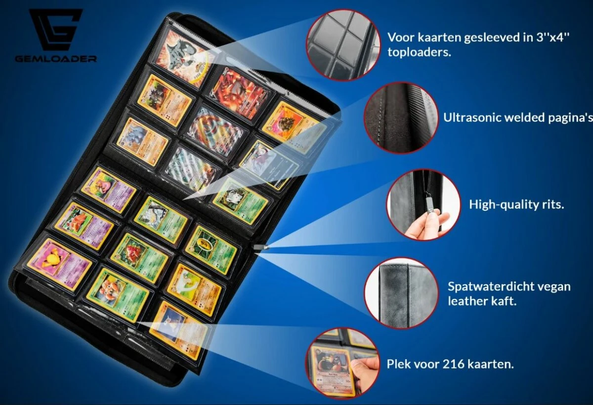 Gemloader Premium 3"x4" Toploader Collector’s Binder - 216 Pockets (Blue) 2 Gemloader Premium 3"x4" Toploader Collector’s Binder - 216 Pockets (Blue) – Image 2