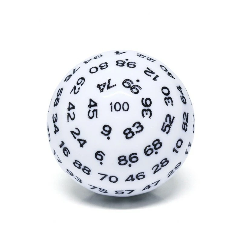 Professional D100 White Opaque Dice with Black Ink Numbers 1 Professional D100 White Opaque Dice with Black Ink Numbers
