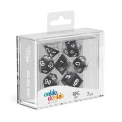 Oakie Doakie - Solid Black RPG Dice Set (7 Pieces) with Storage Box
