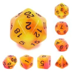 Orange and Red Glow in the Dark Polyhedral Dice Set for RPG - 7 Pieces