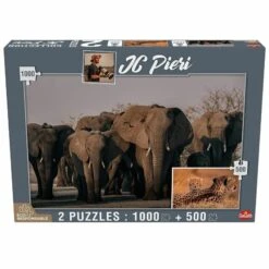 Puzzle JC Pieri – Éléphants 1000 Pcs & Guépards 500 Pcs