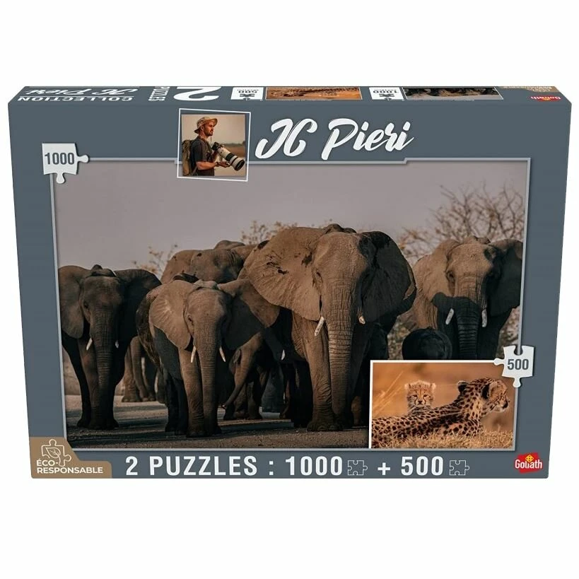 Puzzle JC Pieri – Éléphants 1000 Pcs & Guépards 500 Pcs 1 Puzzle JC Pieri – Éléphants 1000 Pcs & Guépards 500 Pcs